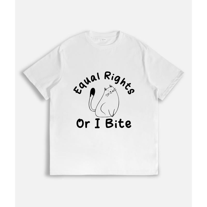 Feisty T - Shirt with a Feminist Message and Cute Cat Graphic: "Equal Rights Or I Bite" Hoodie, Sweatshirt |...