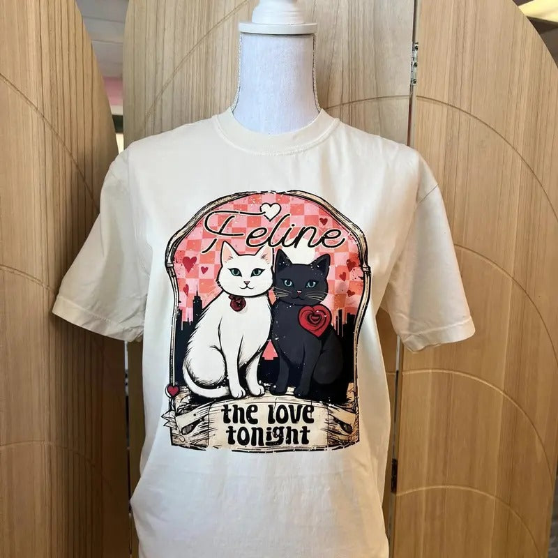 Feline The Love Tonight Graphic Tee - Comfort Colors Tee - Cat Shirt Hoodie, Sweatshirt | UrbanDripWear.com
