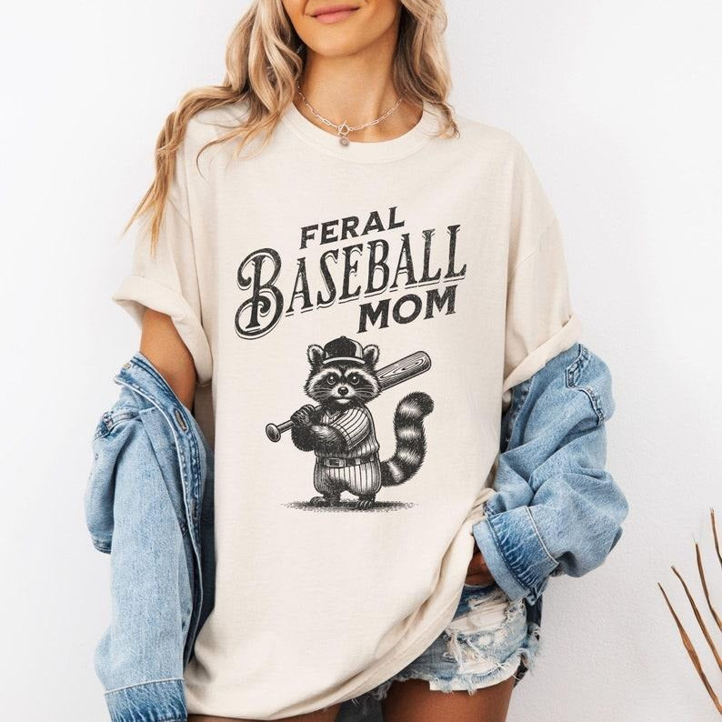 Feral Baseball Mom Tshirt, Raccoon Baseball Mom Shirt, Funny Gift for Mom, Baseball Mom Sweatshirt, Retro Baseball Mom...