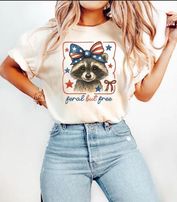 Feral But Free Raccoon Shirt, Funny 4th of July Tee, Patriotic Raccoon Shirt Hoodie, Sweatshirt | UrbanDripWear.com