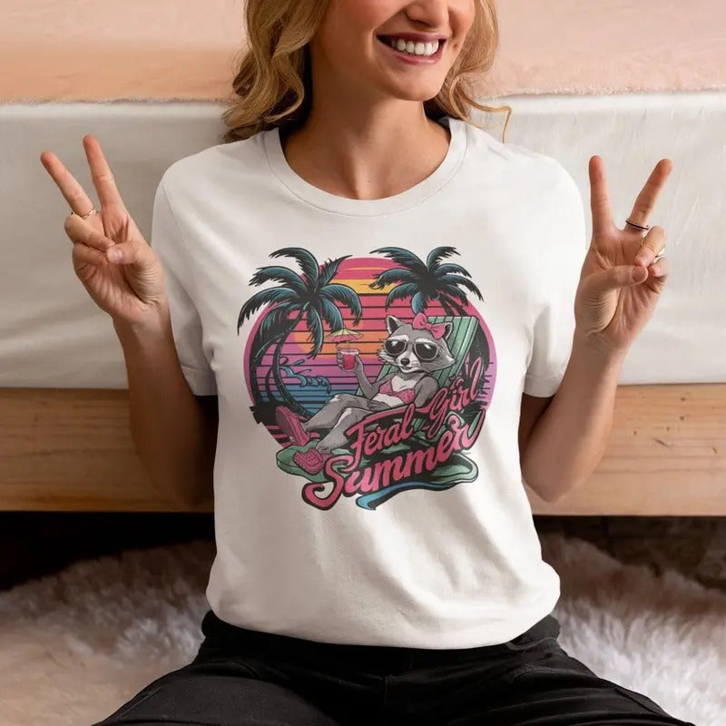 Feral Girl Raccoon Shirt Feral Girl Summer Raccoon Lover Gift Cute Raccoon Tshirt Hoodie, Sweatshirt | UrbanDripWear.com