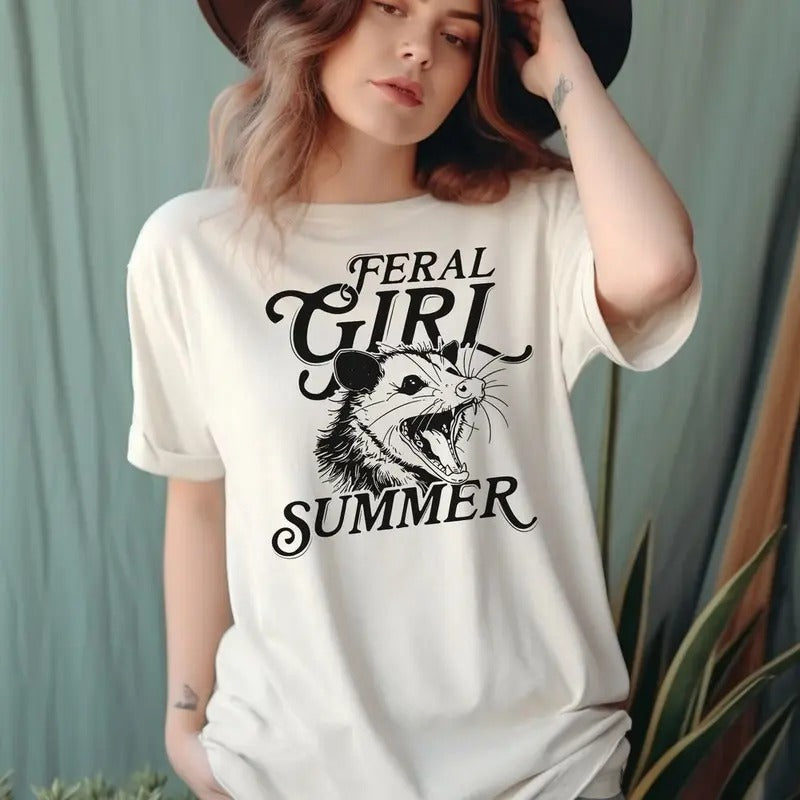 Feral Girl Summer Funny Possum Shirt, Meme Opossum Shirt, Feral Shirt, Western Tee Hoodie, Sweatshirt | UrbanDripWear.com