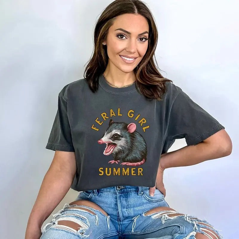 Feral Girl Summer Opossum T-shirt Hoodie, Sweatshirt | UrbanDripWear.com