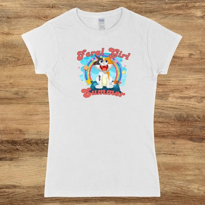 Feral Girl Summer Shirt | Feral Cat Tee | Feral Girl | Summer T-Shirt | Rainbow Shirt | Gift for Her | Cat Lover | Animal...