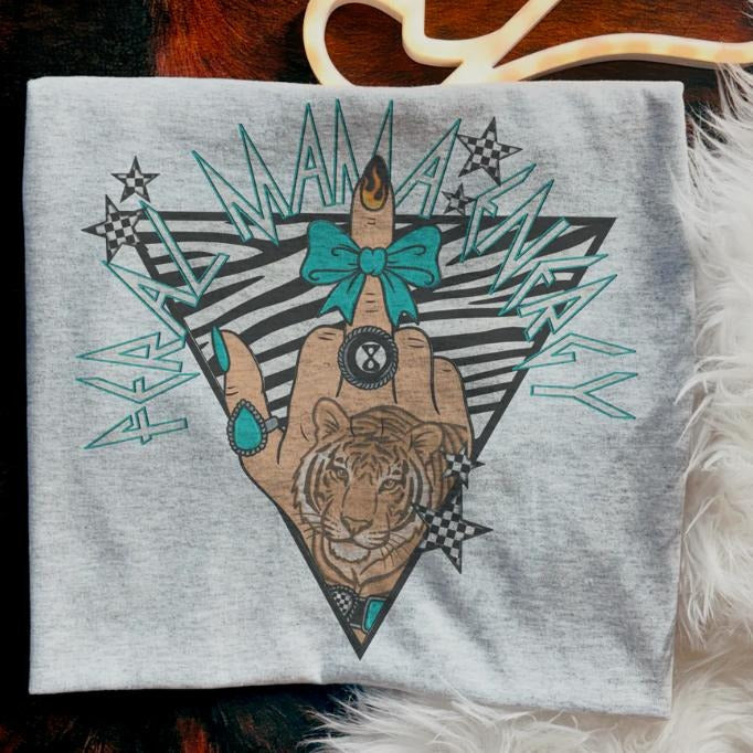 Feral Mama Energy Zebra Tiger Finger shirt, vintage western graphic tees, western outfits women, women's graphic tees,...