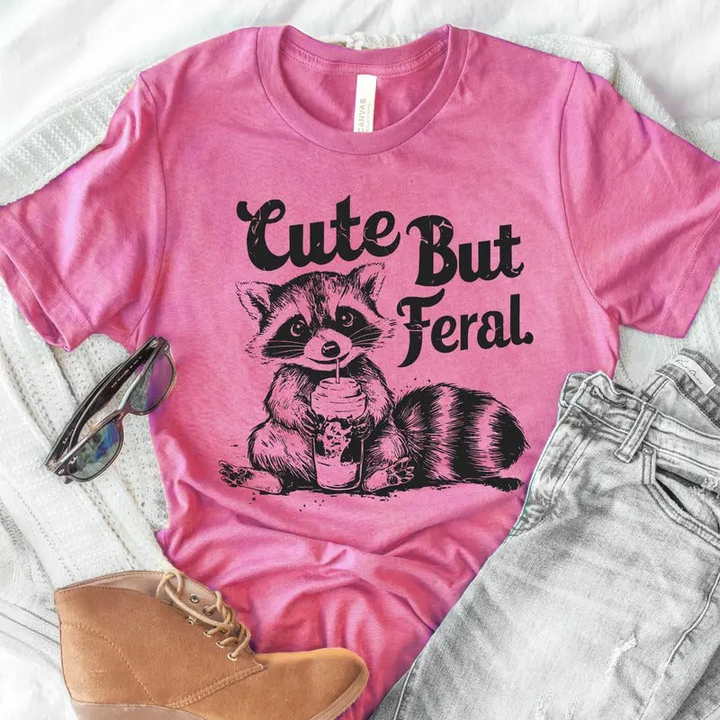 Feral Raccoon Tees Cute But Feral Raccoon Tshirt Raccoon Feral T-Shirts Sarcastic Animal Tees Trash Panda Tshirts Hoodie,...