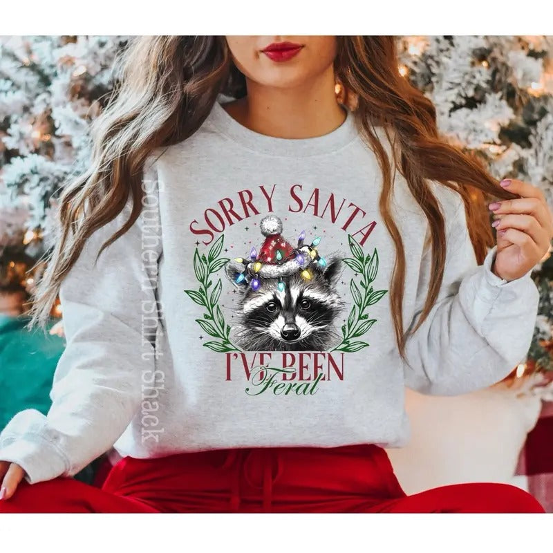 Feral Racoon Christmas Sweatshirt T-Shirts, Hoodie | UrbanDripWear.com