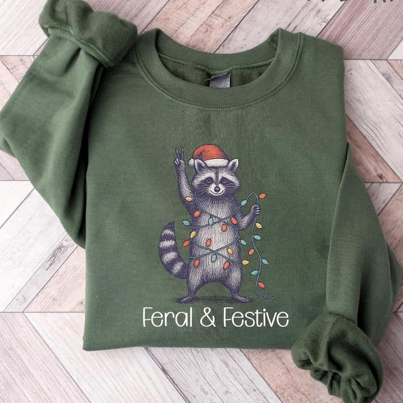 Feral and Festive Shirt  Raccoon Christmas Sweatshirt, Christmas Raccoon Feral Shirt, Raccoon Feral T Shirt, Trendy...