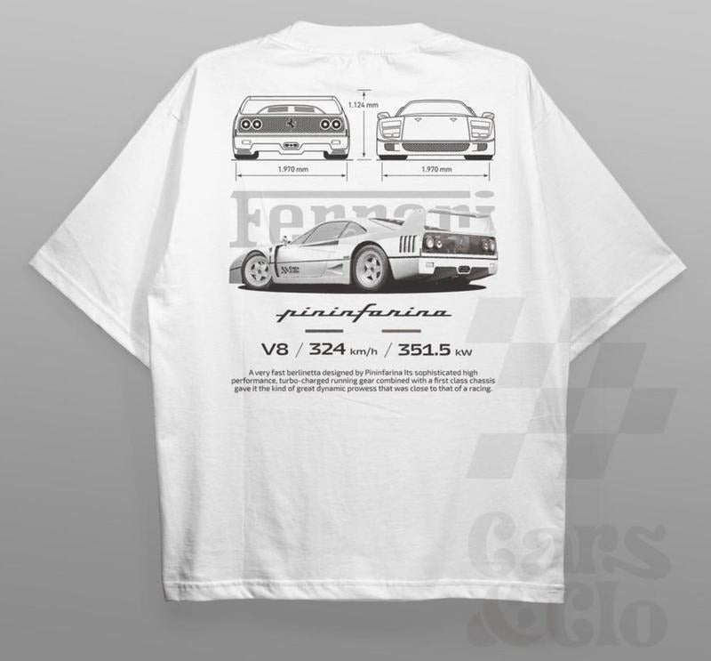 Ferrari F40 Pininfarina Aesthetic Tshirt, Ferrari F40 Blueprint T-Shirt, Ferrari F40 Vintage Shirt Menswear Top Underwear...