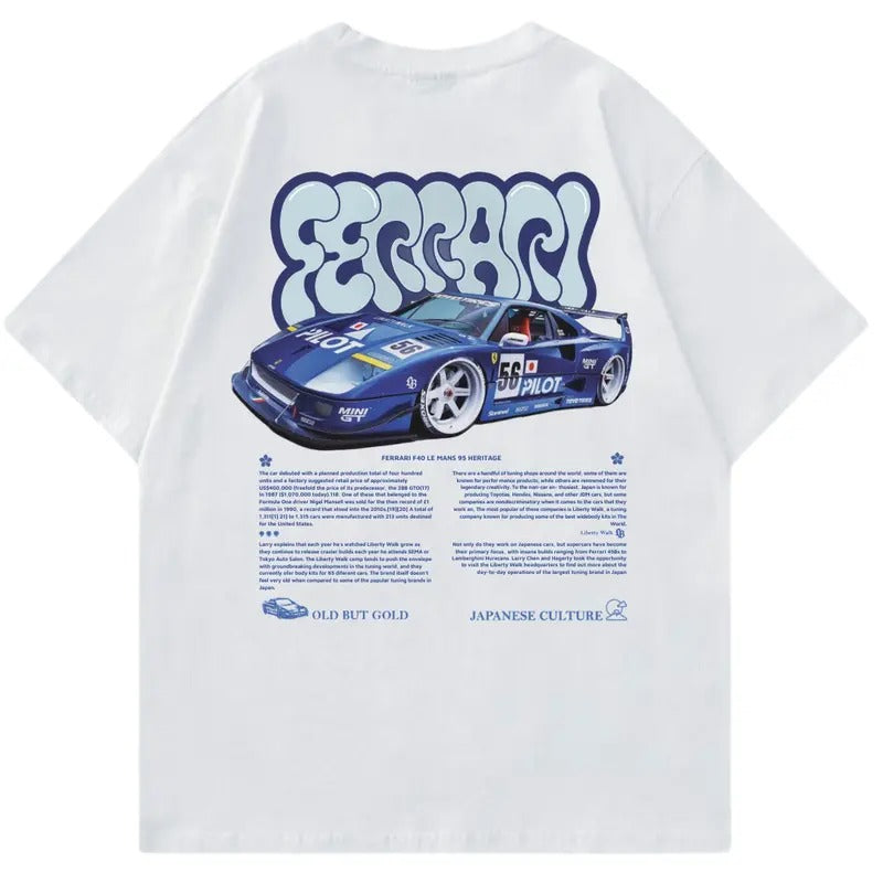 Ferrarii F40 Blue Liberty Walk T-shirt, Car Enthusiast Shirt, Car Clothing, Classic Car Shirt Cotton Menswear Hoodie,...