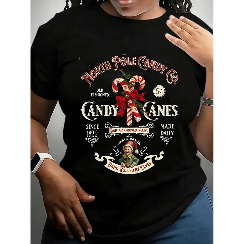 Festive Christmas Letter Print Short Sleeve T-Shirt - Women's Casual Round Neck Tee