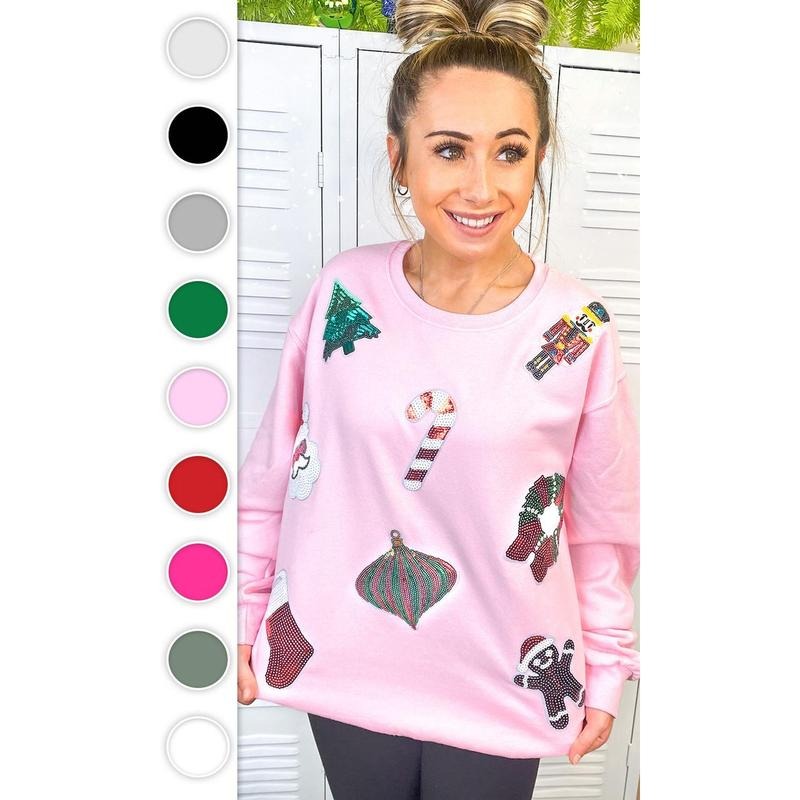 Festive Christmas Sparkle Sequin Graphic Sweatshirt T-Shirts, Hoodie | UrbanDripWear.com