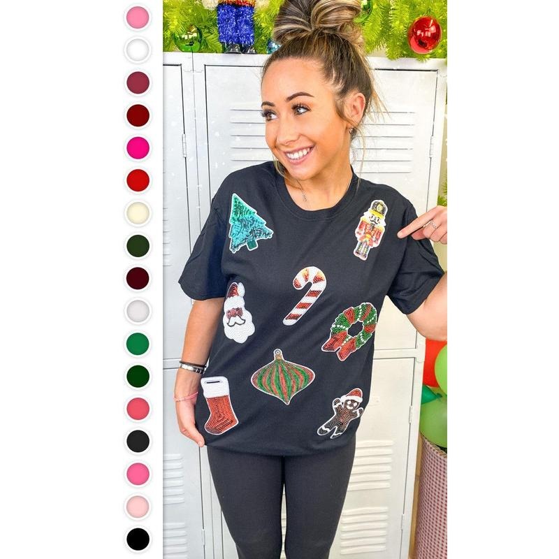 Festive Christmas Sparkle Sequin Graphic T-Shirt Hoodie, Sweatshirt | UrbanDripWear.com
