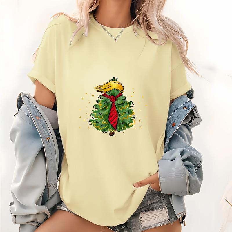 Festive Christmas Tree with Blonde Hair and Tie Graphic Women's T - Shirt Hoodie, Sweatshirt | UrbanDripWear.com