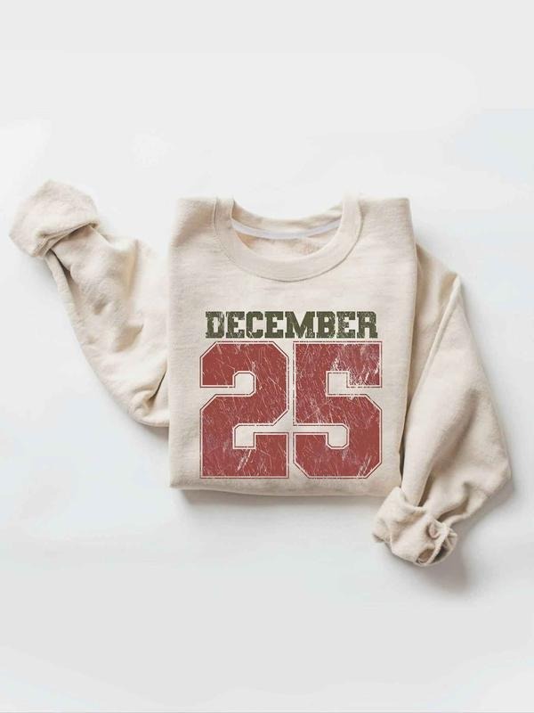 Festive Retro Casual Distressed Crewneck Pullover - Vintage Christmas "December 25" Graphic Sweatshirt T-Shirts, Hoodie