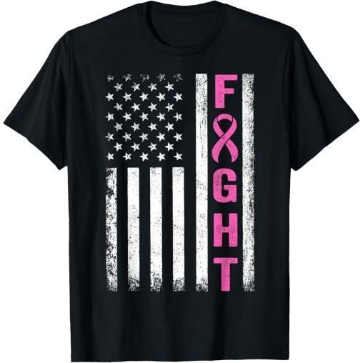 Fight Breast Survivor American Flag Breast Cancer Awareness T-Shirt Made in USA Hoodie, Sweatshirt | UrbanDripWear.com