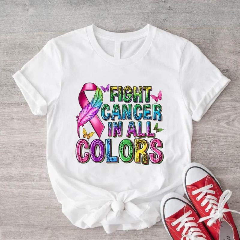 Fight Cancer In All Colors Shirt, Cancer Awareness T-Shirt, Multicolored Ribbon Tee, Unisex Cancer Warrior Gift Tee,...