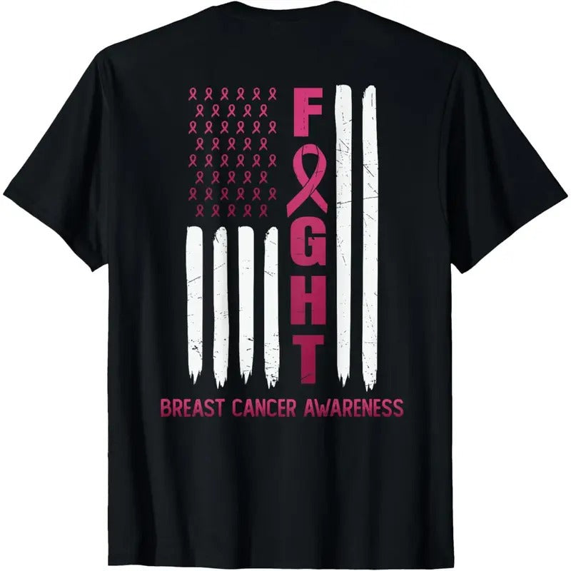 Fight USA FLAG on the BACK Breast Cancer Awareness T-Shirt made in usa Hoodie, Sweatshirt | UrbanDripWear.com