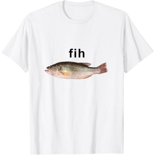 "Fih" Funny Misspelled Fish Meme Simple Humor T-Shirt Casual Crewneck Tropical Tshirt for Men Hoodie, Sweatshirt