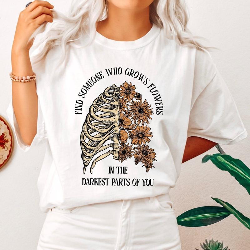 Find Someone Who Grows Flowers, Skeleton, Cowgirl, Tshirt, Women's Crew Neck, Crewneck Hoodie, Sweatshirt | UrbanDripWear.com