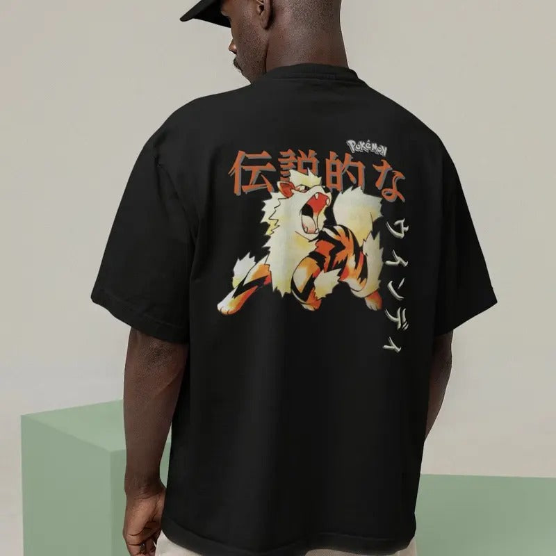 Fire Stone Legendary Mon Original Art Graphic Tee With Back Print Japanese Style Anime Shirt Gift Idea Present For Him...