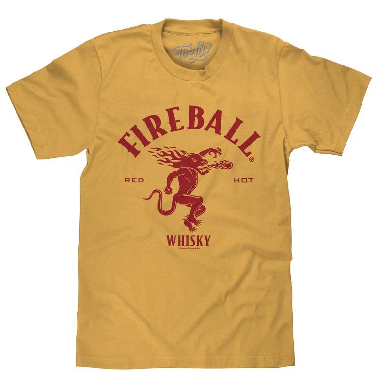 Fireball Whisky Red Hot Dragon Logo T-Shirt - Mustard Yellow Hoodie, Sweatshirt | UrbanDripWear.com