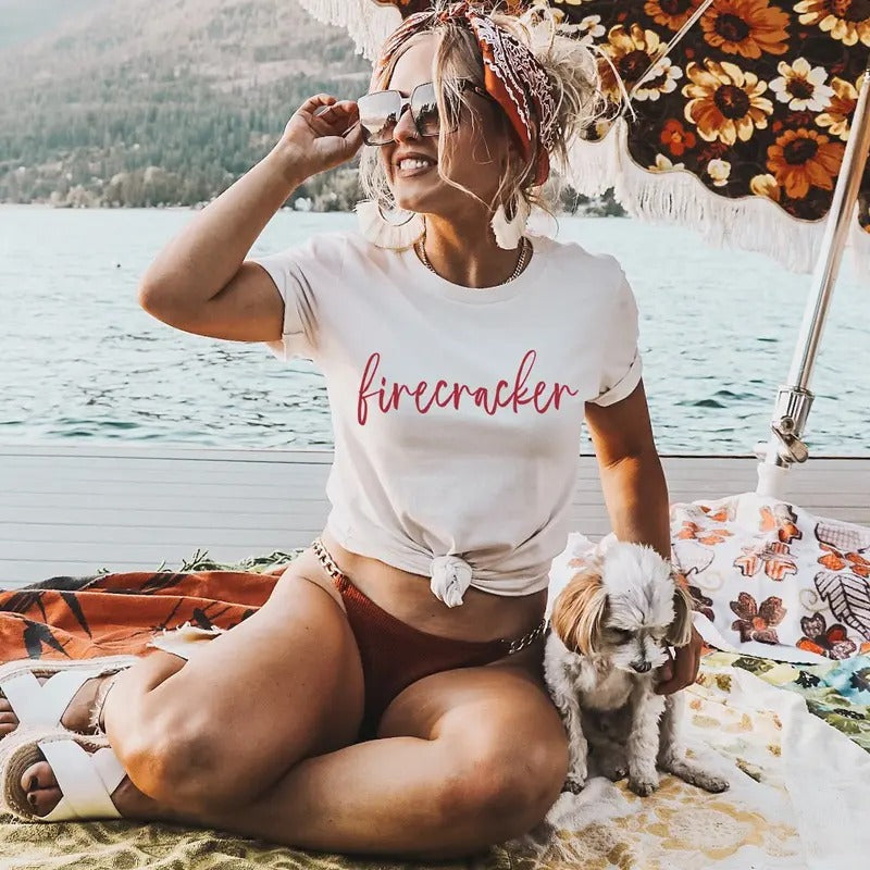 Firecracker 4th of July Shirt Women, Fourth of July TShirt Woman, Funny Patriotic Tee, 4th of July Outfit, Fireworks...
