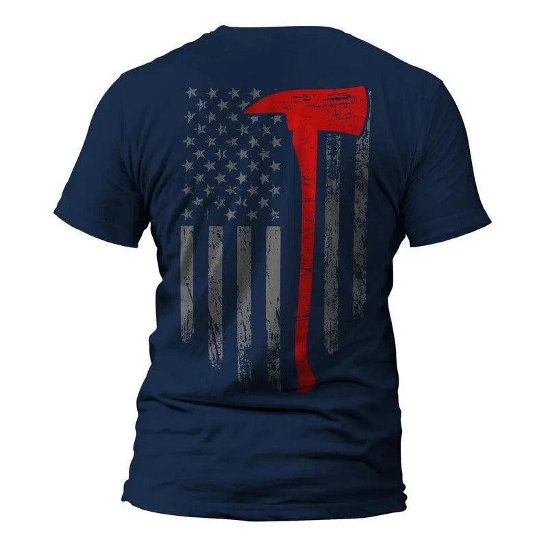 Firefighter Thin Red Line Flag With Axe 2.0 Back Print Men's T-Shirt Hoodie, Sweatshirt | UrbanDripWear.com