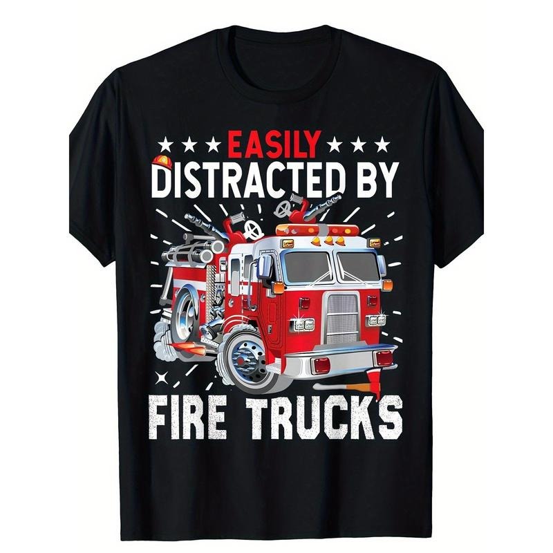 Firefighters Easily Distracted By Fire Trucks Men Boys T-Shirt - Made in USA Hoodie, Sweatshirt | UrbanDripWear.com