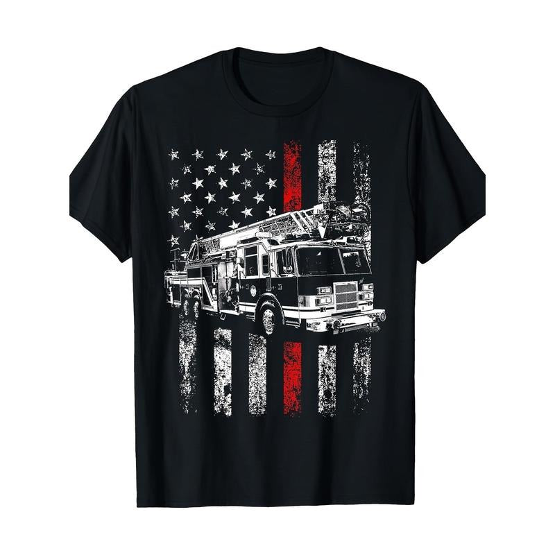 Fireman American Flag Thin Red Line Firefighter Shirt T-Shirt Made in USA Hoodie, Sweatshirt | UrbanDripWear.com