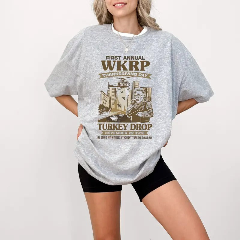 First Annual WKRP Thanksgiving Day Turkey Drop Les Nessman T-Shirt, Funny Thanksgiving Day T-Shirt, Turkey Drop Png, As...
