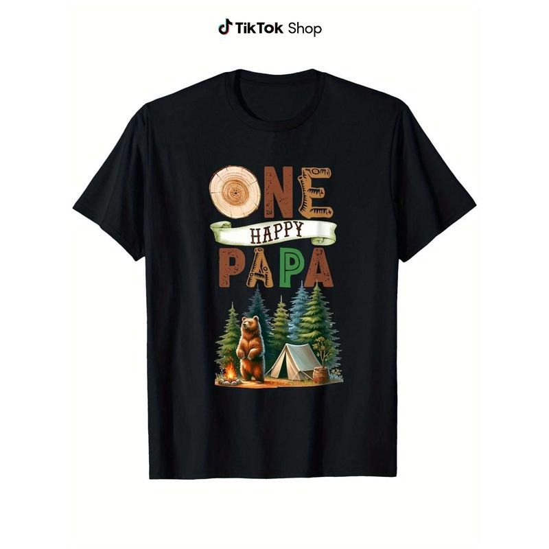 First Birthday Camping Bear Graphic T-Shirt - 100% Cotton Preshrunk Short Sleeve Tee with Durable Digital Print,...