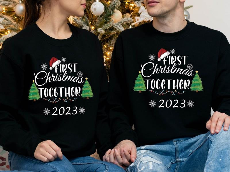 First Christmas Together 2023 Sweatshirt, Matching Couples Christmas Sweater, Our 1st X-mas Celebration Hoodie, Wife And...