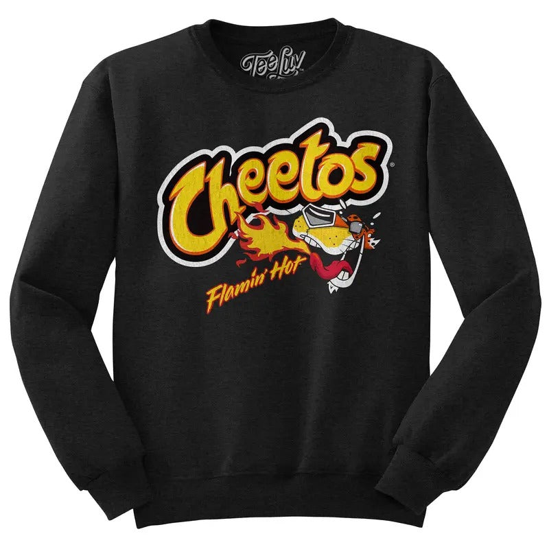 Flamin' Hot Cheetos Faded Logo Crewneck Sweatshirt - Black T-Shirts, Hoodie | UrbanDripWear.com