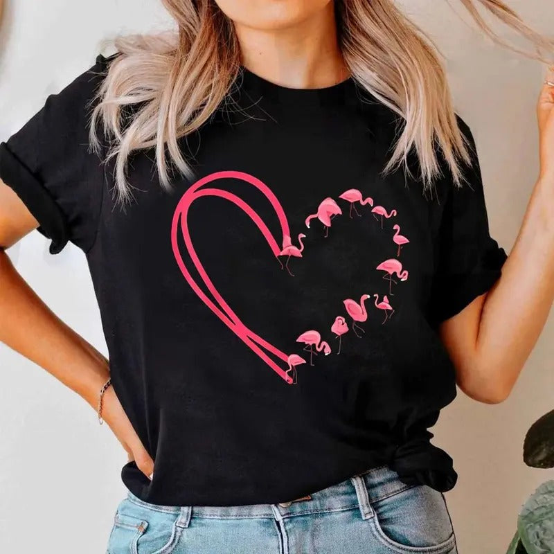 Flamingo Valentines Day T-Shirt, Flamingo Lover T-Shirt, Cute Valentine Heart Shirt, Flamingo Lovers Tee, Cute Flamingo...