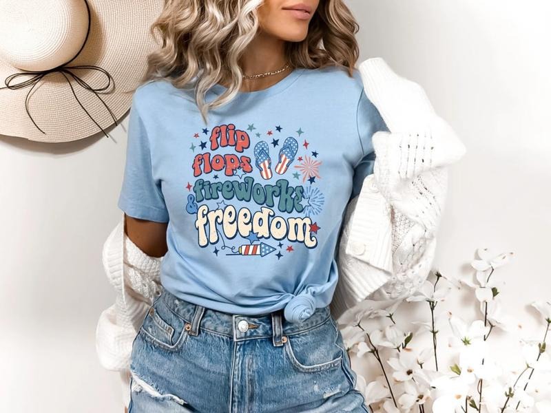 Flip Flops Fireworks Freedom T-Shirt, Fourth Of July Tee Shirt, USA Independence Day Sweatshirt, Memorial Day Shirt,...