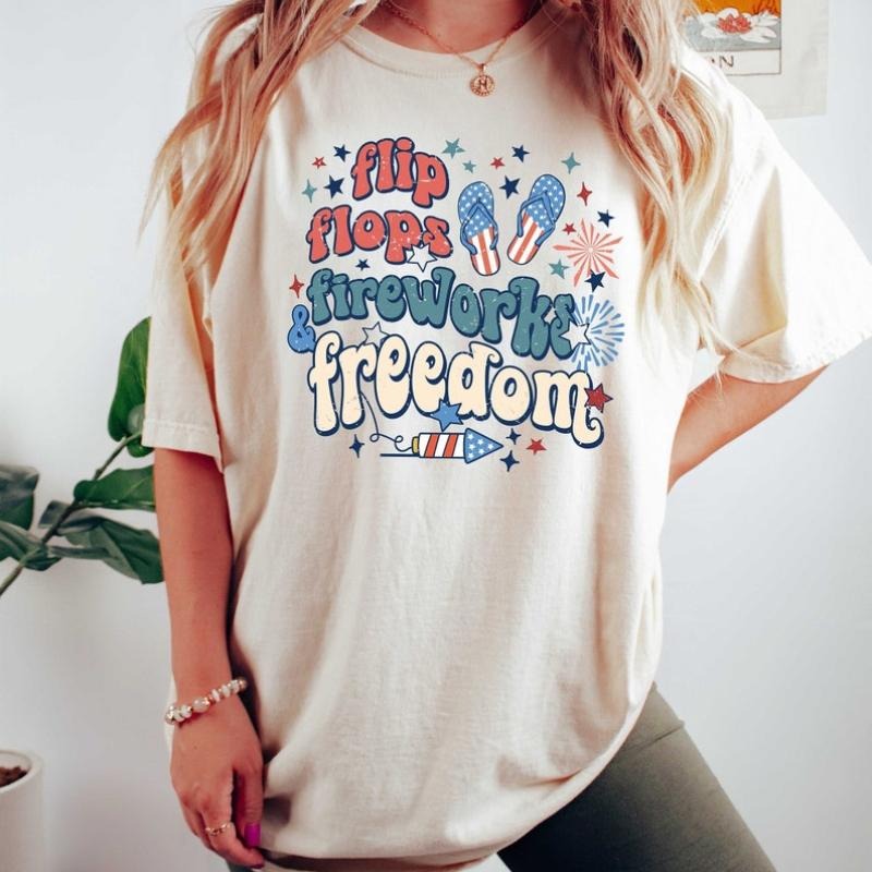 Flip Flops,Fireworks,Freedom Shirt, Patriotic Shirt, Fourth of July Shirt, 4th of July Shirt, Independence Day Shirt,...