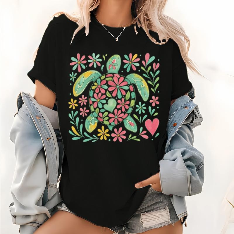Floral - Embellished Turtle T - Shirt: Blending Nature and Artistic Design Hoodie, Sweatshirt | UrbanDripWear.com