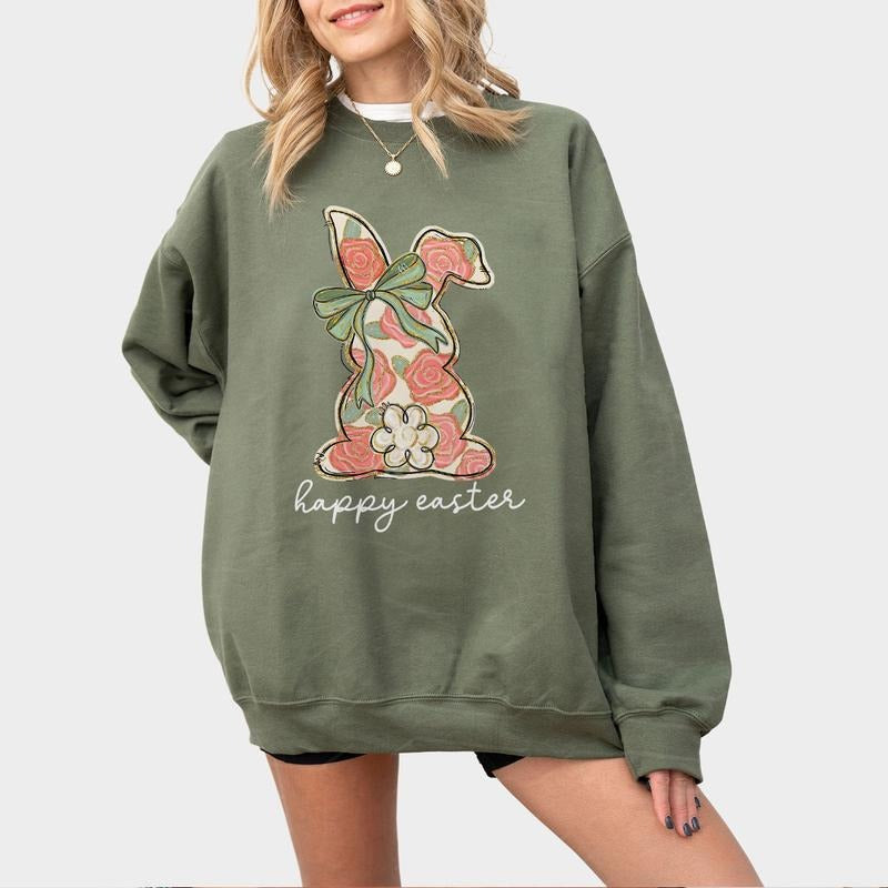 Floral Bunny Easter Shirt, Vintage Bunny Tee, Happy Easter Shirt for Women, Spring Rabbit Graphic Tee, Cute Easter Outfit...