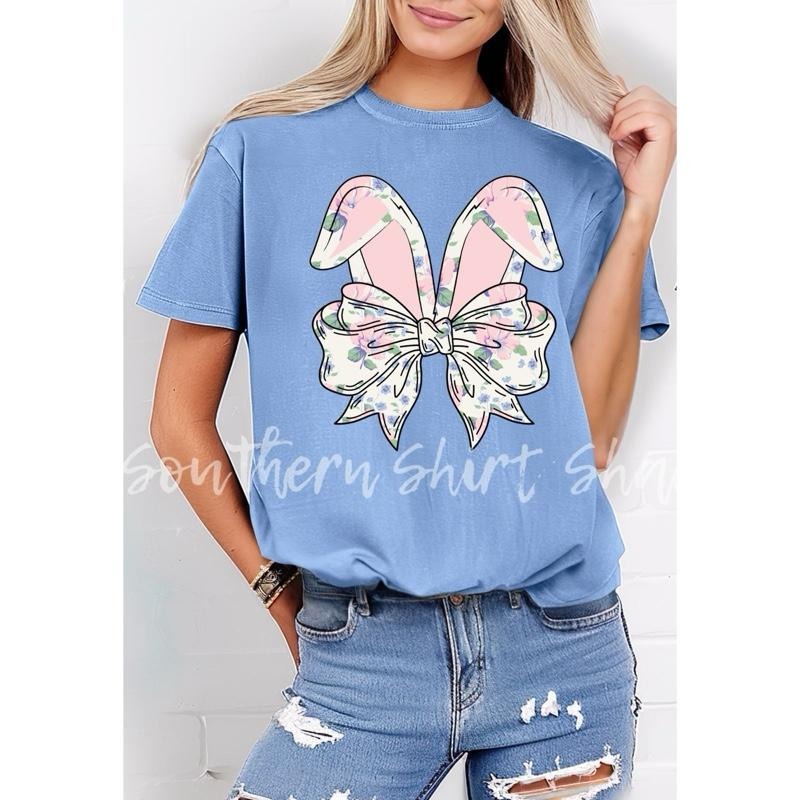 Floral Bunny T shirt  | Blue Jean comfort colors t shirt | Easter Bunny T shirt Hoodie, Sweatshirt | UrbanDripWear.com