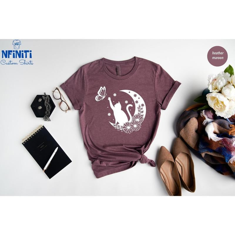 Floral Cat Shirt Floral Cat Tee Cat Lover Shirt Animal Lover Tee Cat And Butterfly Tee Floral Animal Shirt Gift For Her...