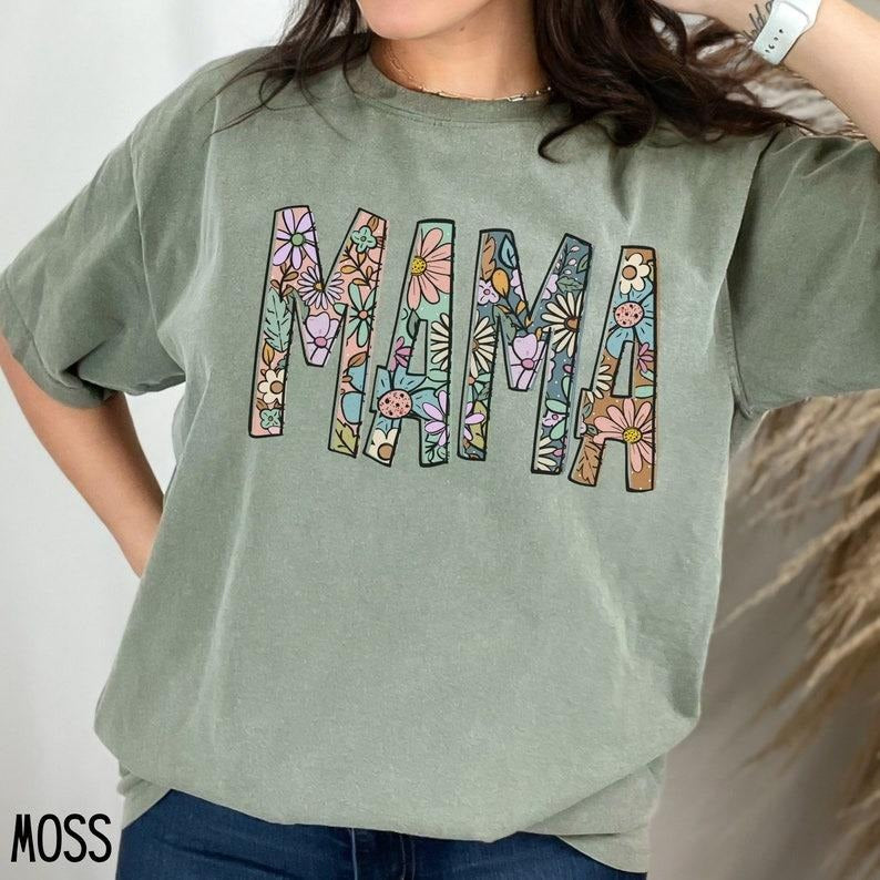 Floral Comfort Colors Mama Shirt for Mom Shirt Mothers Day Gift for New Mom Gift Flower Mama Tshirt for Mom Birthday Gift...