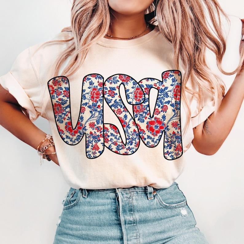 Floral Coquette USA Tshirt, Retro America, 4th Of July Shirt, Patriotic, Girly Teestyle{n002}2 Hoodie, Sweatshirt