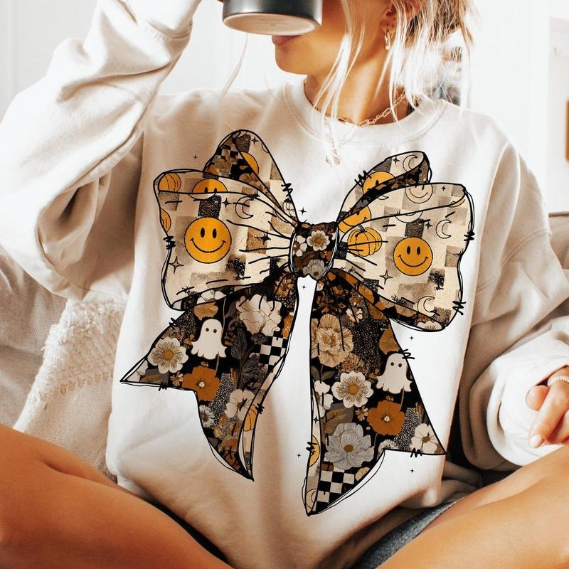 Floral Fall Bow Smiley Face Coquette Vintage Shirt Sweatshirt, Fall Pumpkin Season Sweatshirt, It's Fall Y'all, Pumpkin...