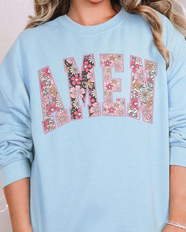 Floral Faux Embroidery Amen Unisex NuBlend Crew Sweatshirt Christian T-Shirts, Hoodie | UrbanDripWear.com
