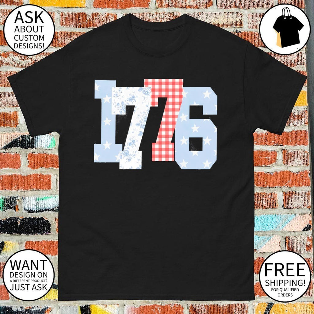 Floral Gingham Stars 1776 Patriotic America 4th of July shirt