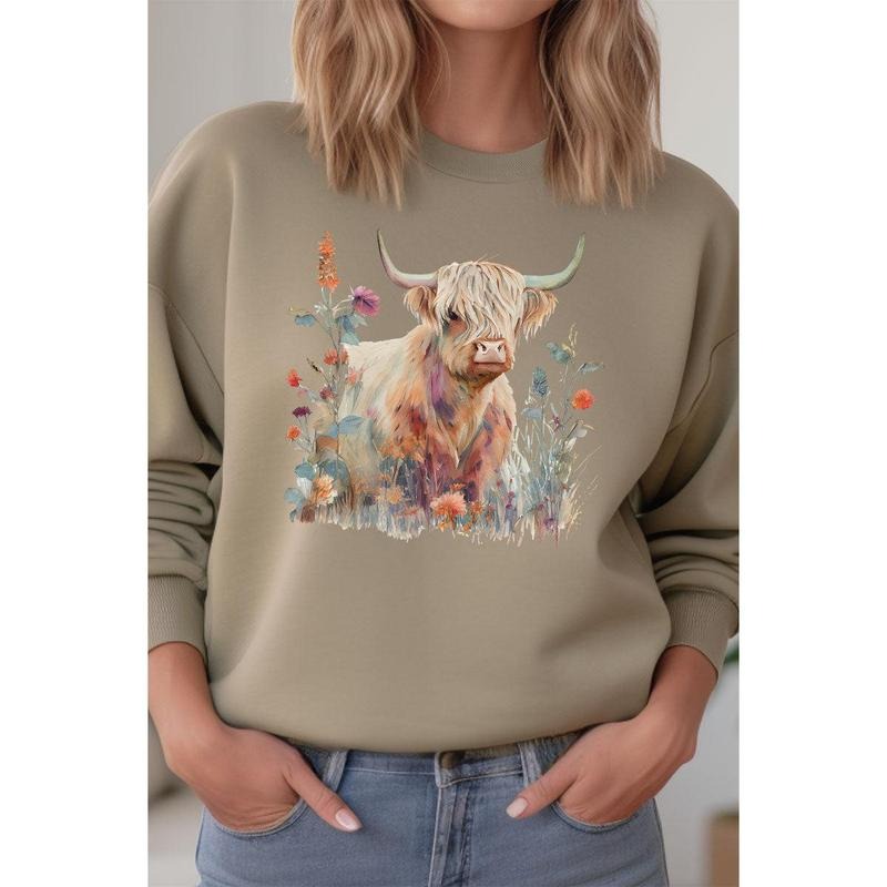 Floral Highland Cow Unisex NuBlend Crew Sweatshirt T-Shirts, Hoodie | UrbanDripWear.com