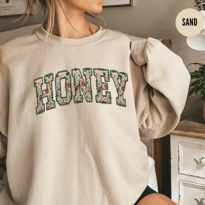 Floral Honey Sweatshirt Original Honey Sweatshirt Personalized Grandma Crewneck with Kids Names on Sleeve, Honey Gifts,...