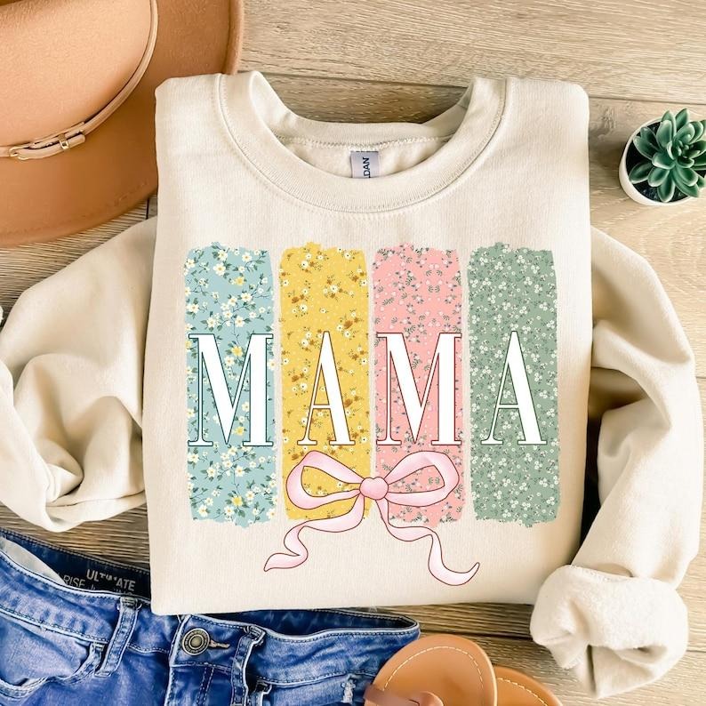 Floral Mama Coquette Bow , Mama , Mothers Day , Mama Varsity , Floral Spring , Gift for Mom, Mother, Boho Mama Shirt...