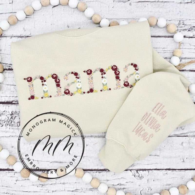 Floral Mama Sweatshirt, Embroidered Mama Sweatshirt T-Shirts, Hoodie | UrbanDripWear.com